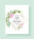 Wedding invitation frame set flowers, leaves, watercolor, isolated on white. Sketched wreath, floral and herbs garland Royalty Free Stock Photo