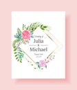 Wedding invitation frame set flowers, leaves, watercolor, isolated on white. Sketched wreath, floral and herbs garland Royalty Free Stock Photo
