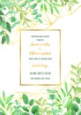 Wedding invitation with Geometric Frame and Greenery