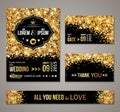 Wedding invitation Gold confetti and black background