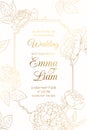 Wedding invitation golder rose peony flowers frame Royalty Free Stock Photo