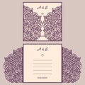 Wedding invitation or greeting card with abstract ornament. Vector envelope template for laser cutting. Paper cut card