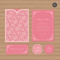 Wedding invitation or greeting card with floral ornament. Paper Royalty Free Stock Photo