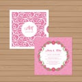 Wedding invitation or greeting card with flower ornament.