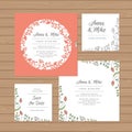 Wedding invitation or greeting card with flower wreath. Royalty Free Stock Photo