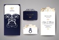 Wedding invitation or greeting card with gold floral ornament. Wedding invitation envelope for laser cutting. Royalty Free Stock Photo