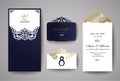 Wedding invitation or greeting card with gold floral ornament. Wedding invitation envelope for laser cutting. Royalty Free Stock Photo