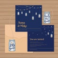 Wedding invitation or greeting card with mason jars. Vector