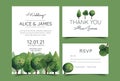 Wedding Invitation, floral invite card Design with green tropical forest palm tree leaves, forest fern greenery. Royalty Free Stock Photo