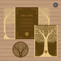 Wedding invitation or greeting card with tree. Paper lace