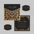 Wedding invitation or greeting card with vintage ornament. Paper Royalty Free Stock Photo