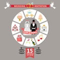 Wedding invitation in infographic style.Retro wedding wear Royalty Free Stock Photo