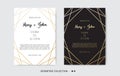 Wedding Invitation, invite card design with Geometrical art lines, gold foil border, frame.