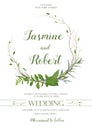 Wedding Invitation, invite card wreath Design with willow Eucalyptus tree, green leaf herb plant branches greenery mix frame compo Royalty Free Stock Photo