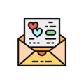 Wedding invitation, love card, envelope flat color line icon. Royalty Free Stock Photo