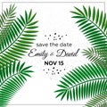 Wedding Invitation, modern card Design: green tropical palm leaf greenery decorative wreath, vector illustration Royalty Free Stock Photo