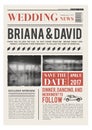 Wedding invitation in newspaper front page style. Paper template