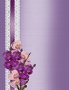 Wedding invitation Orchids on lavender satin Royalty Free Stock Photo