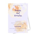 Wedding invitation in pastel purple and yellow colors. Delicate rose flowers. Vector illustration. Royalty Free Stock Photo