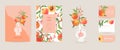 Wedding invitation peach vector card. Vintage botanical Save the Date set. Design template of fruits