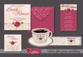 Wedding invitation with red rose and small flowers, with invitation, envelope, place cards, menus