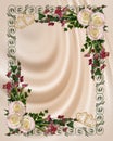 Wedding invitation roses on satin Royalty Free Stock Photo