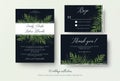 Wedding invitation, rsvp, thank you cards floral design with green tropical forest palm leaves, eucalyptus branches & cute greene