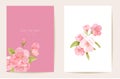 Wedding invitation sakura, cherry flowers, leaves card. Realistic floral spring template vector. Botanical Save the Date Royalty Free Stock Photo