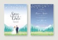 Wedding Invitation, save the date, card template. Vector. The bride and groom stood in a field of flowers. Royalty Free Stock Photo