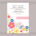 Wedding invitation. Save the date. Cute card with place for text and bright flowers.