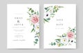 Wedding invitation, save the date set. Watercolor floral editable templates. Elegant garden blush pink roses, white anemone flower