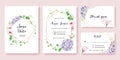 Wedding Invitation, save the date, thank you, rsvp card Design template.Greenery Ivy, Pink Lisianthus, Hydrangea flower. Royalty Free Stock Photo