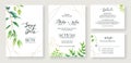 Wedding Invitation, save the date, thank you, rsvp card Design template. leaves. leaf. Vector. Royalty Free Stock Photo