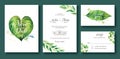 Wedding Invitation, save the date, thank you, rsvp card Design template. Silver dollar, olive leaves. leaf. Vector. Royalty Free Stock Photo