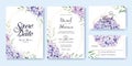 Wedding Invitation, save the date, thank you, RSVP card Design template. Vector. hydrangea flowers, olive leaves. Watercolor style