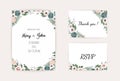Wedding Invitation, save the date, thank you, rsvp card Design template. Vector. Pink rose, olive leaves. Watercolor Royalty Free Stock Photo