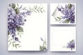 Wedding Invitation, save the date, thank you, RSVP card Design template. Vector. Purple hydrangea flowers, olive leaves Royalty Free Stock Photo