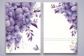 Wedding Invitation, save the date, thank you, RSVP card Design template. Vector. Purple hydrangea flowers, olive leaves Royalty Free Stock Photo