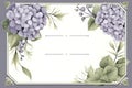 Wedding Invitation, save the date, thank you, RSVP card Design template. Vector. Purple hydrangea flowers, olive leaves Royalty Free Stock Photo