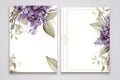 Wedding Invitation, save the date, thank you, RSVP card Design template. Vector. Purple hydrangea flowers, olive leaves Royalty Free Stock Photo