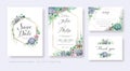 Wedding Invitation, save the date, thank you, rsvp card Design template. Vector. Succulents and greenery