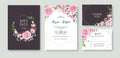 Wedding Invitation, save the date, thank you, rsvp card Design template. Vector. Summer flower, pink rose, silver dollar, Wax Royalty Free Stock Photo