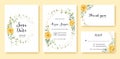 Wedding Invitation, save the date, thank you, rsvp card Design template. Vector. Yellow flower, silver dollar, olive leaves, Ivy p