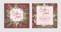 Wedding invitation set, beautiful greeting card, vector watercolor banner. Brunia, fern, eucalyptus, leucadendron, gaultheria,