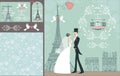 Wedding invitation set.Bride,groom.Paris Winter Royalty Free Stock Photo