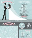 Wedding invitation set.Bride,groom,Paris Winter Royalty Free Stock Photo