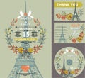 Wedding invitation set.Eiffel tower,autumn leaves