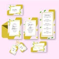 Wedding invitation Set with yellow jasmine flowers Royalty Free Stock Photo