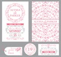 Wedding invitation set.Pink decor,grey swirls Royalty Free Stock Photo