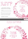 Wedding invitation set.Watercolor pink floral wreath Royalty Free Stock Photo